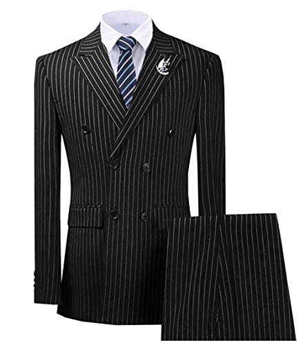Jiaoyunshi Men's Pinstripe 3 Piece Suit Slim Fit Double Breasted Tuxedo Groomsmen for Wedding Blazer Vest and Pants3