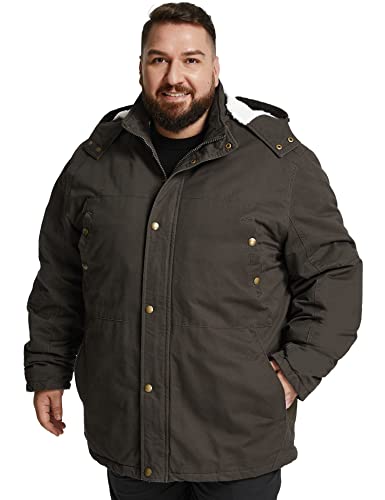Image of Soularge Men's Big and Tall Military Winter Warm Parka Jacket with Hood | Thickened Cotton Shell,Warm Sherpa Lined,Multi Pockets,Detachable Hood,Windproof