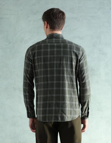 Image of Arrow Sport Men Slim fit Cotton Checked Long Sleeves Spread Collar Shirt