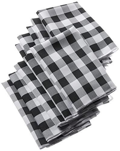 LA Linen Pack of 10 Gingham Checkered Napkins 18, White and Black, Polyester, 45.72 x 45.72 x 0.04 cm, White/Black