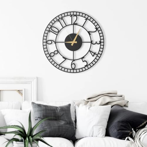 Image of Stylish Metal Wall Clock for Living Room, Bedroom, Office, Kitchen, Home and Hall | Antique Fancy Big Size Modern Wall Watch for Home Decor (DA-27, 50 CM)