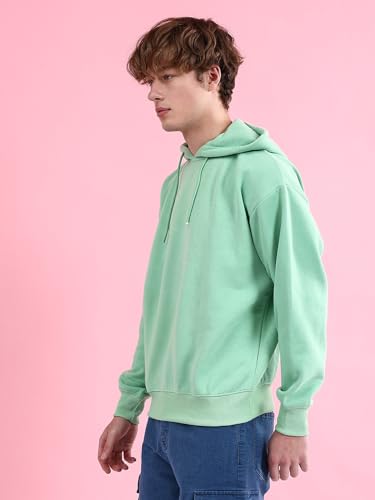 Image of The Indian Garage Co Men Regular Fit Solid Overhead Hooded Sweatshirt