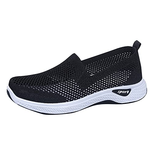 Women's Orthopedic Slip-On Sneakers Breathable Woven Diabetic Shoes with Arch Support Soft Wide Width Cushion Sneakers