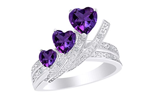 AFFY Simulated Amethyst & White Cubic Zirconia Anniversary Promise Ring in 14k Gold Over Sterling Silver