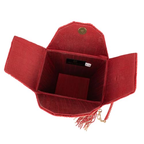 Image of Mary Frances Scarlet Bloom Beaded Top Handle Handbag - Oriental Bridal Purse with Mythical Motif, Red