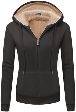 ZITY Sweatjacke Damen mit Kapuze Zipper Hoodie Fleecejacke Gefüttert Warme Winterjacke mit Reißverschluss Sweatshirtjacke Pullover mit Fleecefutter Kapuzenjacke für Herbst Winter C