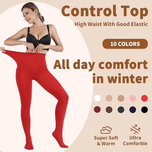 Image of DancMolly Opaque Fleece Lined Tights for Women, High Waist Warm Winter Thermal Control Top Pantyhose