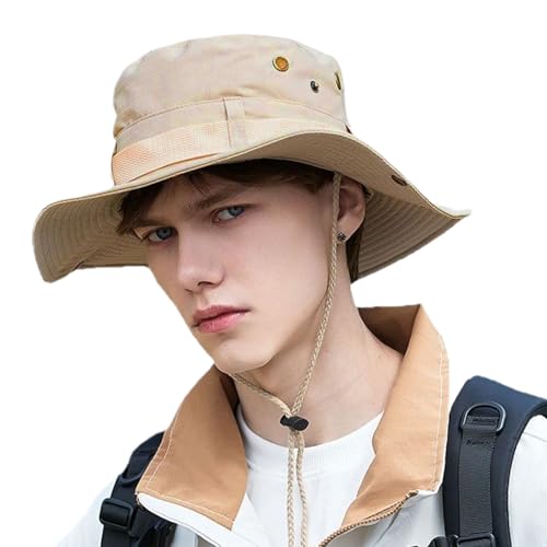 Sombrero de pescador – Sombrero de protección solar | Sombrero de ala ancha transpirable para hombres y mujeres, al aire libre, camping, jardinería, caza, caqui, caqui