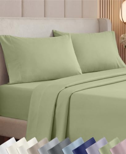 Image of California Design Den 1000 Thread Count King Sheets Deep Pocket Set | Backed by Good Housekeeping Seal - 100% Cotton Sateen - Soft, Thick & Heavy, 16 inch Deep Pocket, All-Around Elastic, Pale Green
