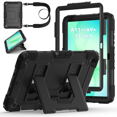 Case for Samsung Galaxy Tab A11+/A9+ Plus 11 Inch 2026/2024, Ubearkk for Galaxy Tab A11 Plus Case Fully-Body Rugged Shockproof Cases Cover with Large Kickstand Pen Holder Shoulder Strap,Black