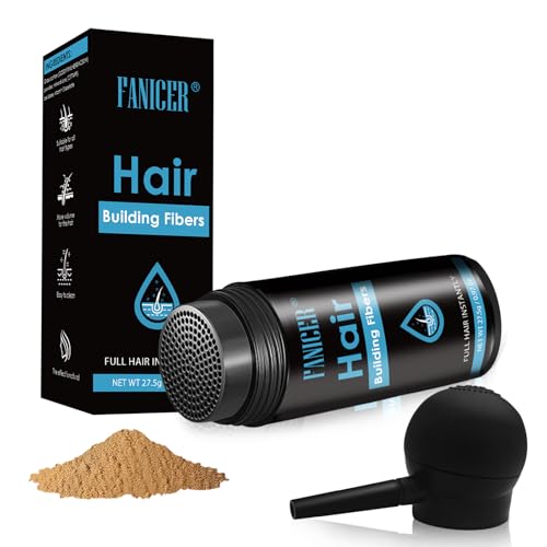 Polvos Fibras Cabello, Engrosamiento Polvos Spray, Polvo Volumen Pelo, Fibras para Cabello Fino Polvo spray, para Hombre y Mujer (Oro Medio)