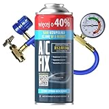 A/C FIX Recambio gas R134a R12 con manguera - manometro – Kit recarga aire acondicionado coche 1x235 g - Sustituto del refrigerante R134a - Gas aire acondicionado coche - ECO