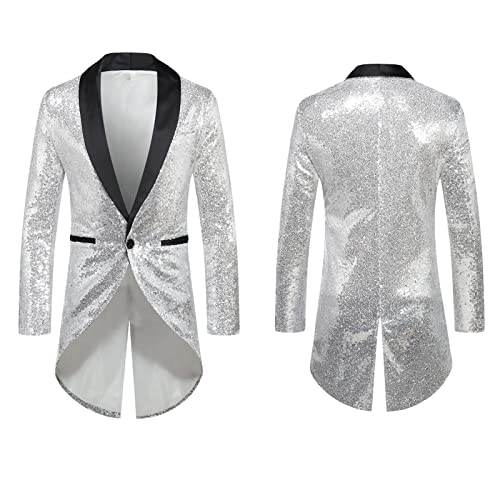 Mens Sequin Tuxedo Jacket Tails Slim Fit Tailcoat Dress Coat Swallowtail Dinner Wedding Party Blazer Suit Jackets2