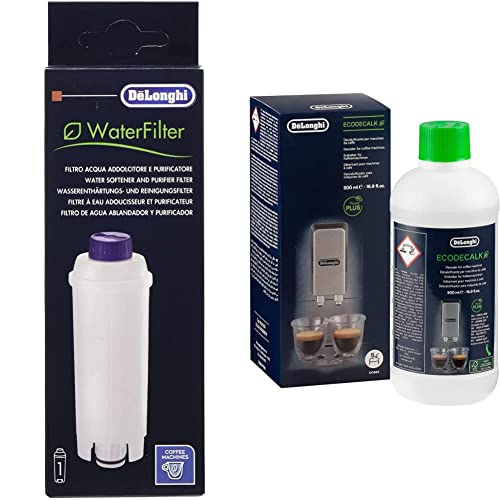 De'Longhi EcoDecalk Descaler, Eco-Friendly Universal Descaling Solution for Coffee & Espresso Machines, 16.90 oz (5 uses) & 5513292811 Water Filter, White -