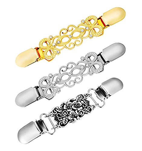 CAREOR - Juego de 2 clips para suéter, color dorado y plateado con cuentas, perlas elegantes, clip para cuello de cárdigan