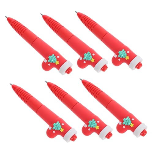 HOMSFOU クリスマスペン 6本 - 黒インク 収納式ペン 学生 教師 学校用品 ホリデー ライティング かわいい文房具 クリスマス パーティー 記念品 季節のプレゼント