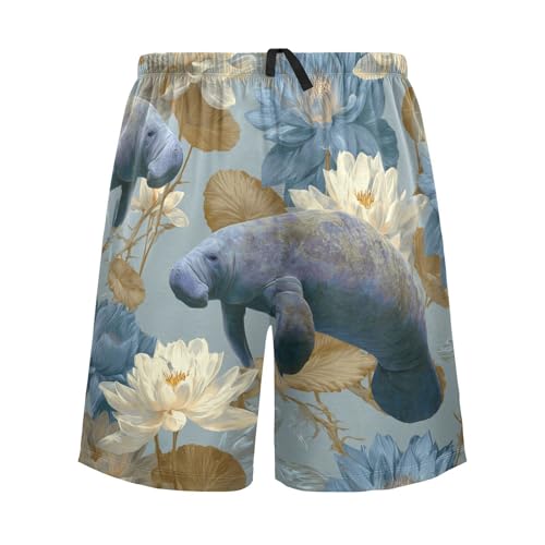 Men's Short Pajama Bottoms Daisy Manatee Floral Home Casual Sleep Pants