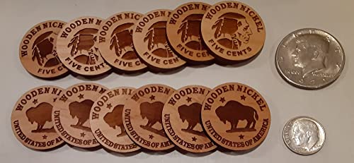 Wooden Nickel Qty (12) Laser Cut Wood Token Coin Don't Take Any Wooden Nickels! #TOP5