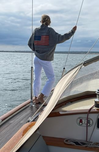 Image of Women American Flag Cardigan Sweaters Y2k Long Sleeve Open Front Button Down Cardigans USA Flag Knitwear