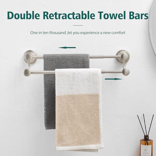 Hoimpro Adjustable Retractable 15-27 Inches Stainless Steel Bathroom Towel Bar, Bathroom Accessories Bath Hotel Double Towel Bar Rod Hanger Wall Mounted Towel Holder Towel Rack, Brushed Nickel by Hoimpro - Image 6