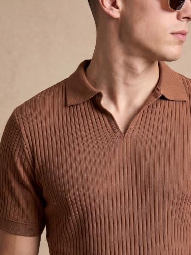 Image of Veirdo Men's Rib Knit Polo T-Shirt in Cotton Fabric, Classic Collar with Modern Fit, Stylish for Casual Wear, Available in Sizes S to 2XL
