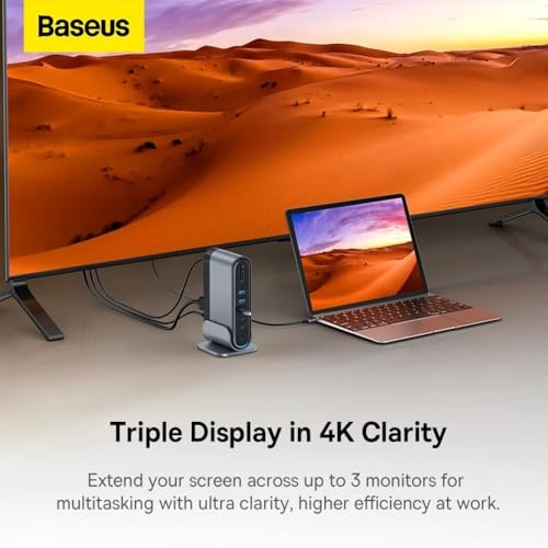Image of Baseus UnionJoy 17-Port Triple-Display USB-C Hub Docking Station Space Grey（USB-C to HDMI4K@60Hz*2+DP4K@60Hz*1+USB3.0 * 3+USB-C3.0 * 2+USB2.0 * 2+PD*1+PC*1+RJ45*1+SD /TF*1+3.5mm*1+DC*1