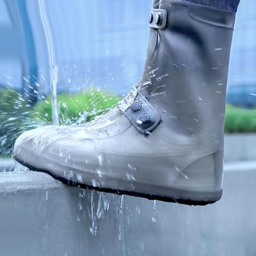 Image of Overshoes Protectors Shoe Covers Reusable Silicone Cover Shoes Rain Boots TPE Sole Wear-Resistant Shoe Cover for Rainy Season (Light Brown + Black (Light Transparent), M 34-36)