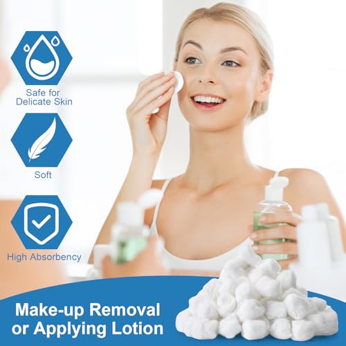 3000 Pcs Cotton Balls Bulk Organic Pure Cotton Balls, Medium Size Soft Absorbent Multipurpose Cotton Balls for Makeup Remover, Nail Polish Remover and More - Thumbnail 3