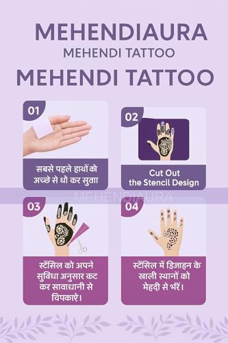 Image of Rajasthani Mehendi Decorative Hand Stencil Sticker Set with Floral and Mandala Patterns Stencil Bridal Design Wedding, Festival & Party Rajasthani Mehndi Henna for Hands [B5]