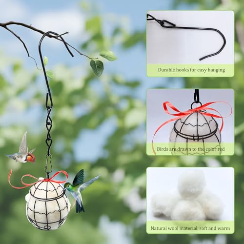 Image of Bird Nesting Material Holder Hummingbird Nesters Natural Wool ​for Wild Birds Nesting Station Bird Watching Gifts for Patio Garden Outdoor