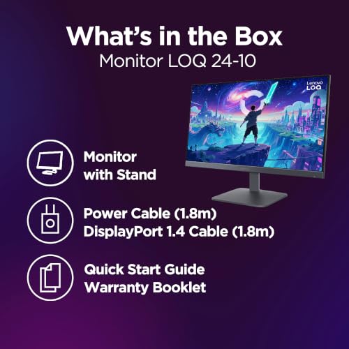 Image of Lenovo LOQ 24-10 | 23.8 inch (60.45cm) FHD (1920x1080) IPS 200Hz Gaming Monitor | 0.5ms, HDR10 Compliance, AMD FreeSync, 99% sRGB, 2xHDMI 2.1 TMDS, 1xDP 1.4| Tilt | Lunar Grey | 68F1GACBIN