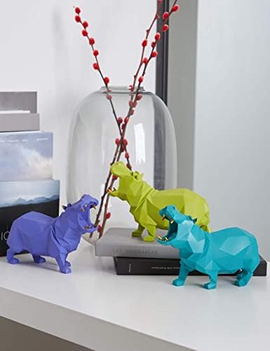 Amoy-Art Hippo Gifts Sculpture Animal Statue Decor Polyresin Home Arts Green 18cm