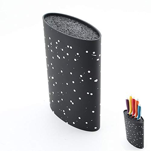 Bloque de cuchillos soporte Universal para cuchillos (sin cuchillos | práctico almacenamiento para varios cuchillos y herramientas de cocina con cerdas lavable Black oval negro