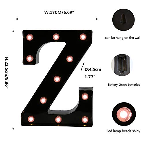 OYCBUZO Light Up Black Alphabet Marquee Letters Sign LED Marquee Number Lights Sign for Night Light Home Bar Christmas Lamp Birthday Party Wedding Decoration Z
