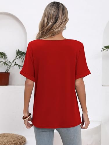 Missufe Women's 2025 Summer Tops V Neck Short Batwing Sleeve Loose Fit Casual Basic T Shirt4