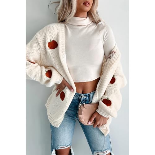 Women's Halloween Pumpkin Knit Cardigan Long Sleeve Open Front Knitted Sweater Fall Outwear Coat Tops4