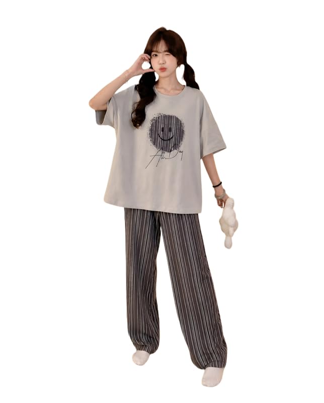 Image of KSHS Printed Round Neck Short Sleeve Nightsuit Set | Pajama Set | Casual Night Dress for Women