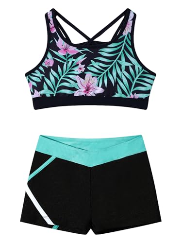 Kids Girls Dance Gymnastic Outfit Sleeveless U Neck Crop Top With Shorts Set Sport Training Dancewear Lily 8 Years3