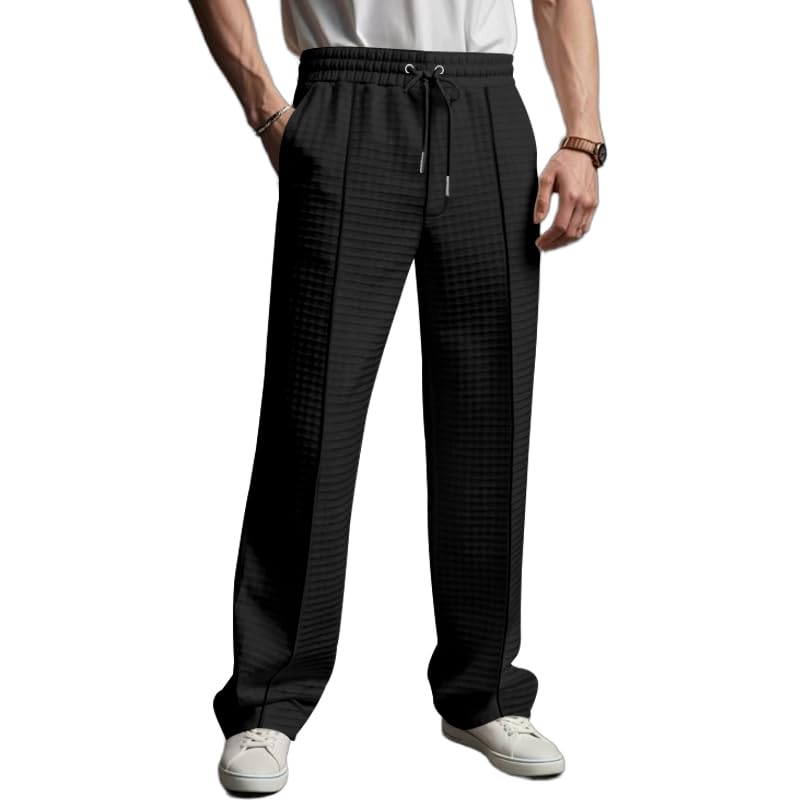 ZOCANIA Mens Casual Pants Elastic Waist Drawstring Waffle Pants Summer Fall Straight Leg Trousers with Pockets3