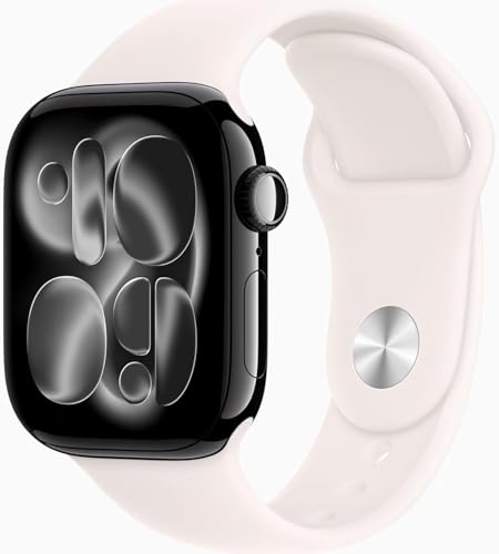 Apple Watch Series 11 [GPS + Cellular, 42mm] Jet Black Aluminum Case with Light Blush Sport Band, M/L (Renewed Premium)