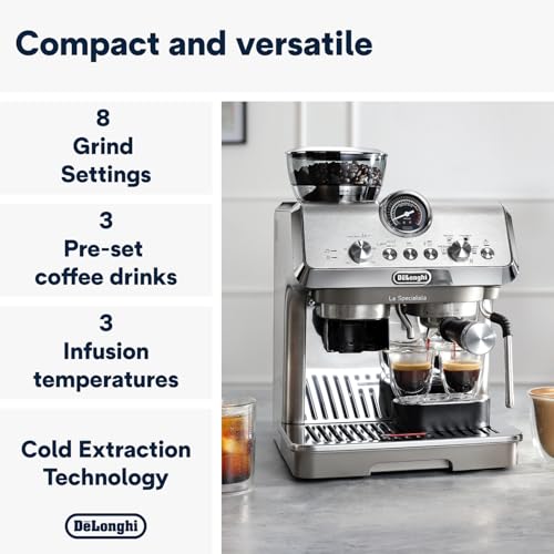 De'Longhi La Specialista Arte Evo EC9255.M, Espresso Pump Coffee Machine with Cold Brew Function, with Professional Milk Frothing Nozzle, Sensor Grinding Technology, Includes Barista Kit, 1450W, Metal