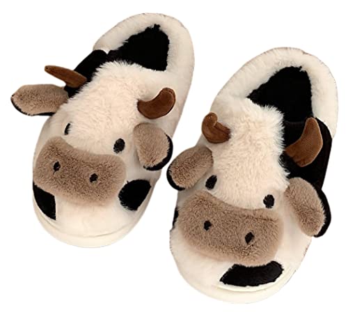 Cartoon animal cattle slippers, winter slippers, warm home shoes, interesting plush cotton shoes