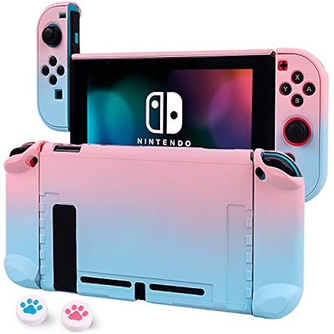 Cybcamo Protective Case for Nintendo Switch, Separable Cover for Switch Joy-Con Grip Cover with 2 Thumbsticks (Pink+Blue) Cover