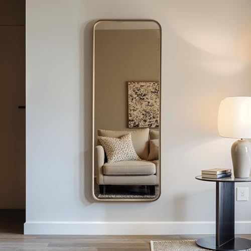 Image of Gharaana Mile Metal Wall Mirror for Living Room, Full-Length Stand Mirror for Bedroom| Glam Gold (48x18)