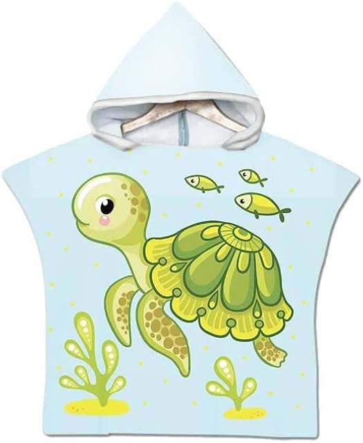 Chickwin Changing Robe for Kids, Cartoon Turtle Kids Changing Towel with Hood, Boys Beach Towel Quickly Dry Bathrobe Ultra Soft and Absorbent Girls Baby Children Hooded Poncho Towels
