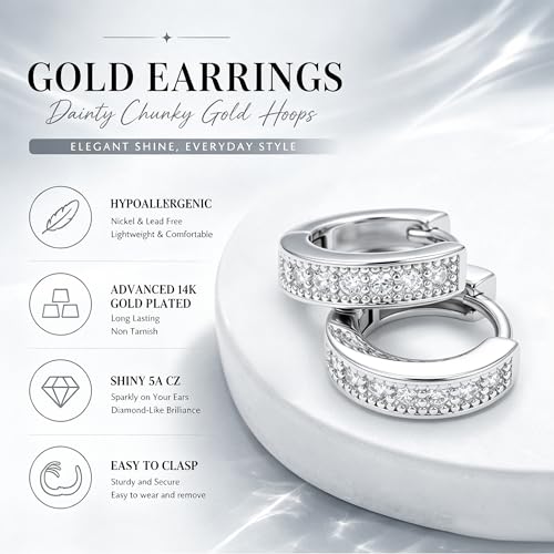 Wgoud 12 Pairs Small 14K Gold Plated Chunky Hoop Earrings for Women Hypoallergenic Lightweight Gold/Silver Hoop Earring Set for Sensitive Ears Trendy Cartilage Huggie Hoops Stacks for Multiple Piercing Jewelry(Silver-12 pairs) — view 3