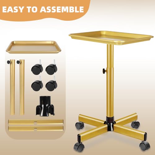 Image of Salon Senor Salon Tray on Wheels Tattoo Rolling Tray Salon Service Cart Height Adjustble Hair Service Color Tray Gold