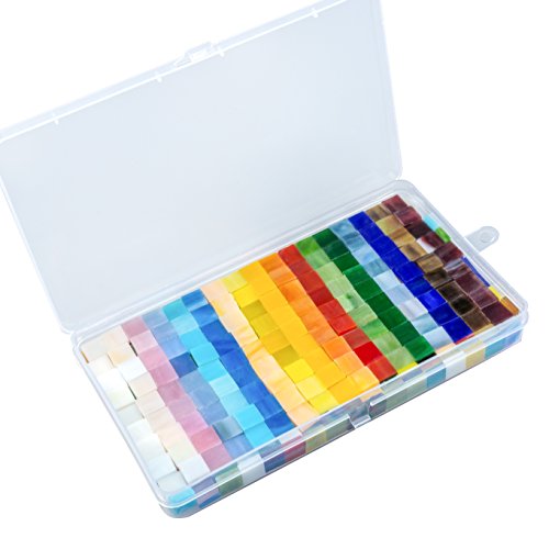 Resinta 280 g Mixed Color Mosaic Tiles Mosaic Glass Pieces with Organizing Container for Home Decoration or DIY Crafts (1 by 1 cm)