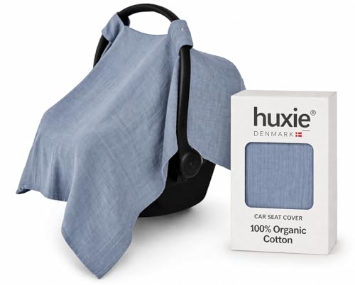 Image of Huxie Car Seat Cover Baby - Organic Muslin Cotton - Carseat Canopy - 43" x 32" (Tradewinds)