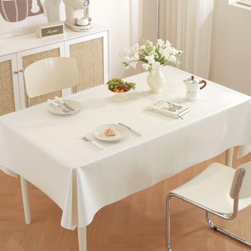 TruDelve Vinyl Tablecloth with Flannel Backing White Plastic Table Cloth Rectangle Table Party Tablecloths Waterproof Tables Cover (54'' x 78'', Crocodile Texture)